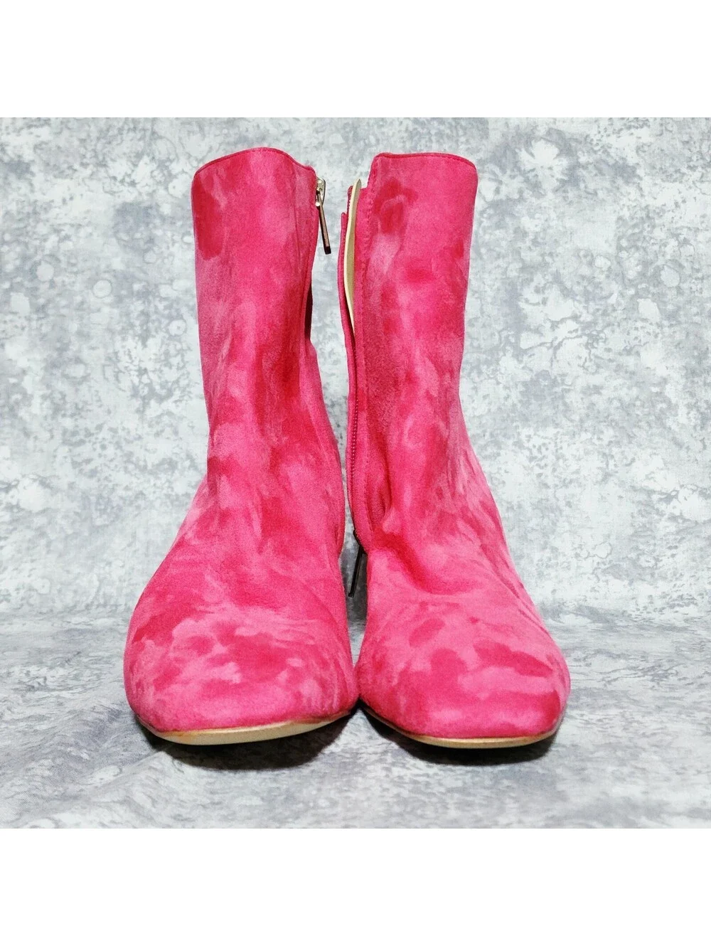 Indie Sleeze Y2K Fuschia Size 9 Suede Tall Ankle Boots Flared Kitten Heel